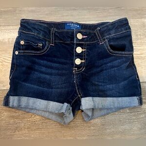 Arizona Jean Co Button Fly Denim Shorts Girls Size 10 Dark Wash Adjustable Waist